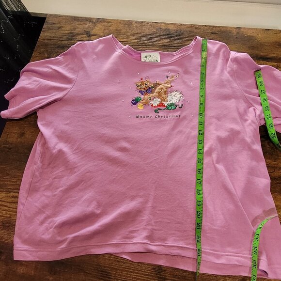 VTG Y2K MEOWY CHRISTMAS EMBROIDERED MCBLING HOLIDAY T-SHIRT EUC L - Picture 4 of 6